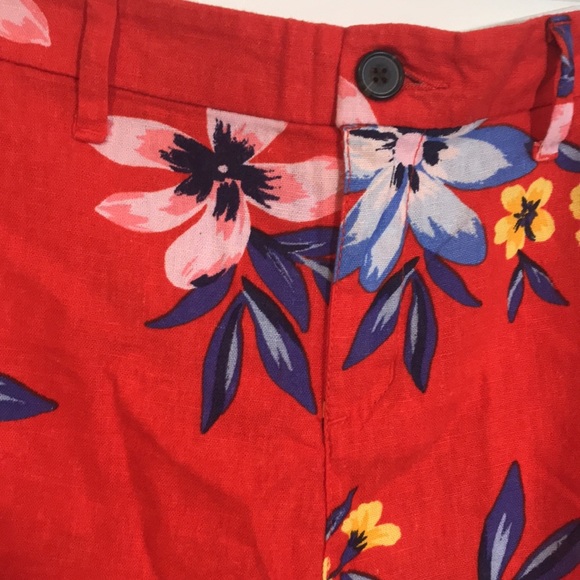 Nwt Old Navy everyday Shorts Orange Red Tropical Floral Linen Blend size 12 - Picture 3 of 11